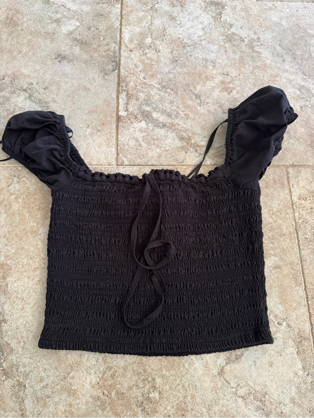 Garage Black Smocked Crop Top with Puff cap Sleeves size XS
